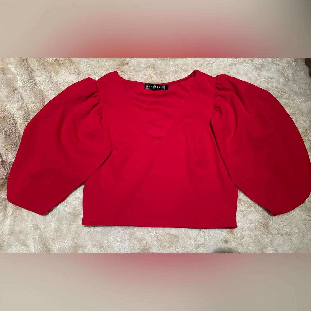 Red BlueBlush Scarlet Puff Sleeve Blouse